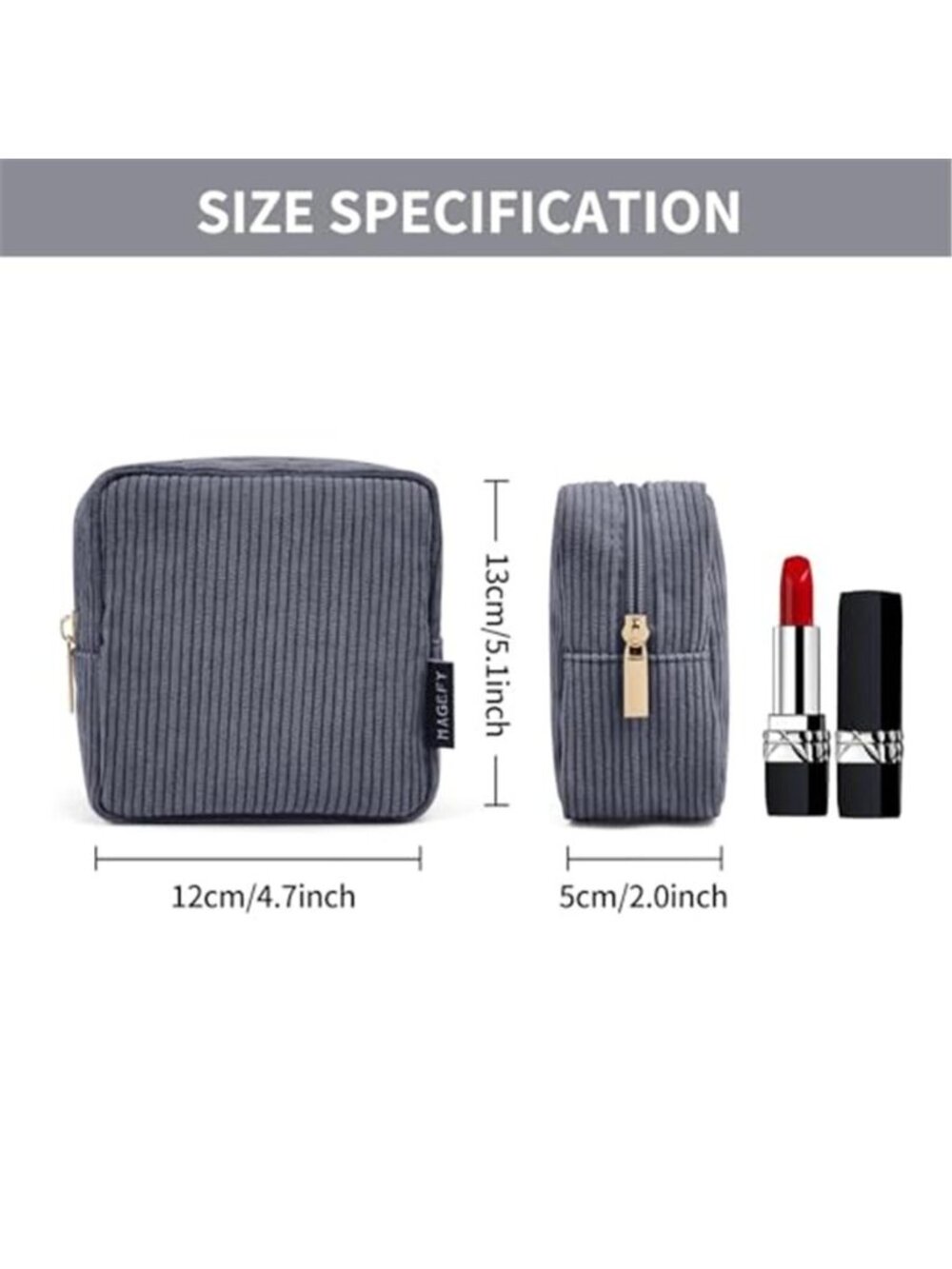 Womens Corduroy Makeup Bag Small Cosmetic Pouch Travel Organizer Zipper Toiletry - Picture 2 of 6